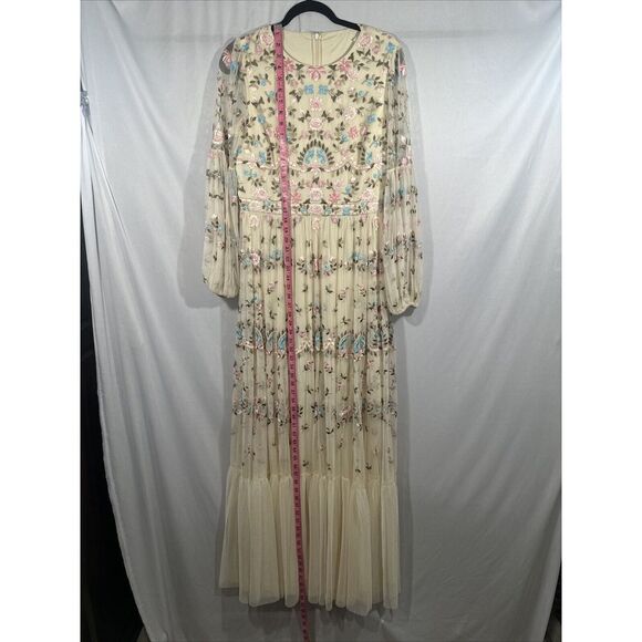NEW Mac Duggal [‎ 10 ] 35111 Floral Embroidered Blouson Sleeve Gown Ivory Long - Picture 8 of 16